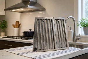 Safe owner-level range hood care and inspection scene